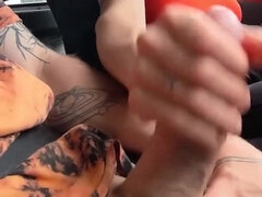 ブロンド, フェラチオ, バス, 車, 捕まる, カップル, 顔射, 公共