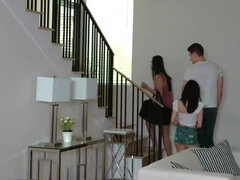 Sharon Lee and Jasmine Grey are having a casual, ffm threeway with a fresh neighbor