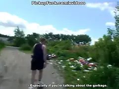 Girl on roller skates suck on the bike path