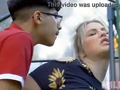 ぽっちゃり, デカパイ, ブロンド, フェラチオ, 捕まる, イマラチオ, バック, 淫乱熟女