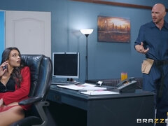 Brunette Katana Kombat is masturbating in the office