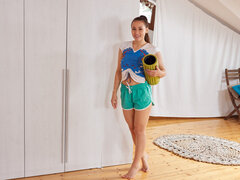 Fit brunette yoga babe gets deep fucked after sweaty stretch