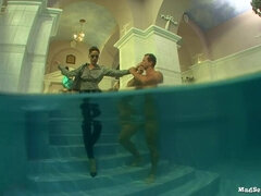 Aangekleed, Hondjeshouding, Groep, Natuurlijke tieten, Feest, Biljart, Roodharige vrouw, Rijden