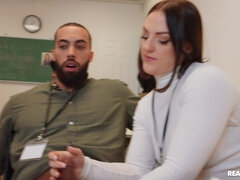 お尻, フェラチオ, 茶髪の, チン, なめる, オフィス, オマンコ, オッパイの