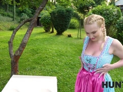 Blonde with big tits and pigtails gets picked up & fucked in POV by multiple guys