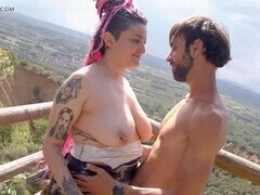 Enthousiasteling, Grote lul, Stel, Sperma in mond, Europees, Buiten, Openbaar, Spaans