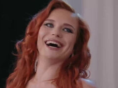 Redhead with a great body massaged and facefucked