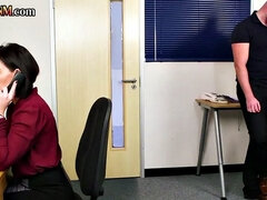 Office babes give blowjob to coworker