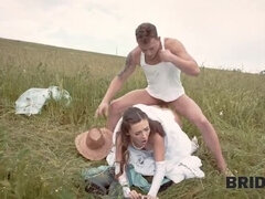 Beauté, Brunette brune, Couple, Européenne, Hard, De plein air, Jarretelles, Mariage