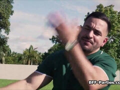 Chick sharing golf trainers supersized big beautiful women cock indoors