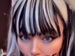 フェラチオ, 口内発射, ディルド, デブ, 女, 開帳, 巨大なディルド, フェラする