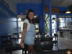 Waitress Ameena Greene getting sneakily fucked in POV