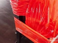 Diana Von Rigg Merciless Cock Milking - Tight Shiny Red Plastic Mummification & Remote Anal Stimulation