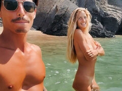 素人, ビーチ, カップル, ハードコア, 自家製, アウトドア, 公共, オッパイの