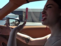 Behind the scenes with Delilah Day on vacation rubbing your cock and teasing in the car