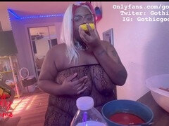 Gorda, Negro, Británico, Ébano, Pies, Dominacion femenina, Comida