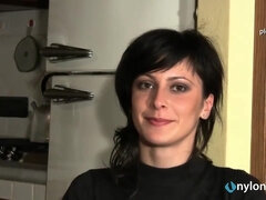 La Housewife Puts Her Smelly Feet In Pantyhose On The Table