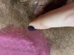 Extreme Closeup Big clit Rubbing orgasm wet hairy pussy