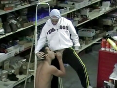 Straight sucked and fucked in a garage