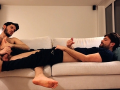 Massaging my friend’s feet and jerking off together