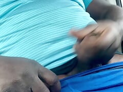 Black guy masturbating outdoor and cumming with big load