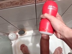 Fit guy fucks toy cums hard