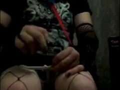 Self bondage for goth boy