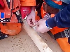 Hot builder has his foreskin pierced do not try this at home