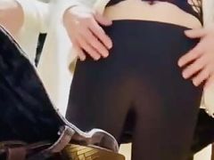 Trying on leggings in room (no underwear)