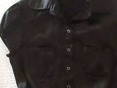 Black Satin Blouse Cum Shot