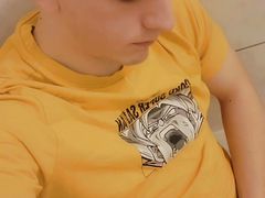 Cute boy pisses in his face and cums