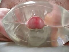 Water-filled waterwing masturbation close-up