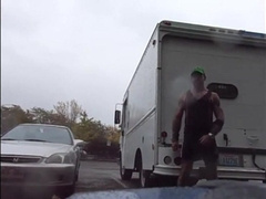 Guys Very Public Rainy Stroking in parking lot 2