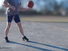 Playing basketball on a public court with my cock on display shooting hoops