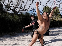 Erotic maledom in sunny scenes for a curvy male slave with high endurance
