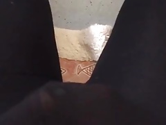 Crossdresser cumming in shiny black tights
