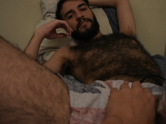 Wooly latino gets hand job from camera operator