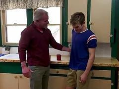 Grandpa bonks a hot twink lad in the kitchen