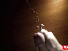 Uncut guy cums on table