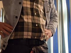 Leather pants jerk off