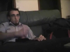 geeky guy jacking off after work