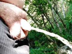 300lb fat pissmaster bear pees outside in nature with hot uncut small cock and lartge balls and huge fatpad, MUST WATCH!