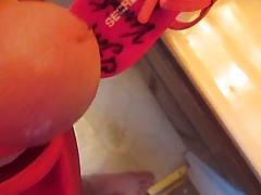 Cumming freshly pissed red suede heels again fm MrMessyshoes