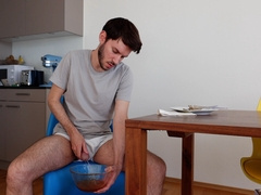 Pissing in our salad bowl and my flatmate comes in!