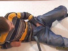 Uncut twink cum fills his bellybutton