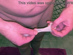 Taught to pee in 1 love glove to douche with and 1 to guzzle from