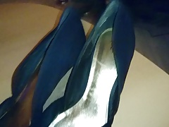 Cum on her Black Summer sandals wedges