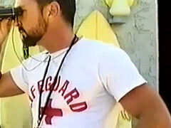 Muscular gay hunks with beards enjoy hot and sexy fun on the beach