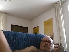 Grandpa cums in his sofa