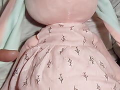Cuddle time with my pink bunny plush
